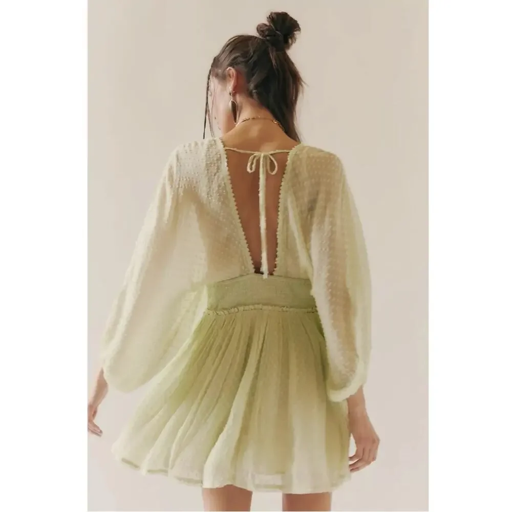 Free People Bohemian Ethereal Cottage Sweet Dreams Mini Dress Frozen Dew Size XL